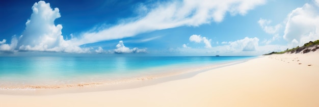 Panorama tropical sea and sandy beach with blue sky banner Generative AI