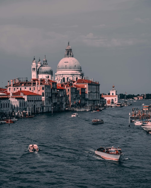 Panorama of venice grand canal and santa maria della salute church on sunset