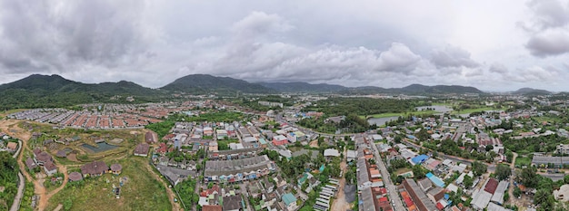 Panorama view Aerial view of Kathu district Phuket Thailand from Drone camera High angle view