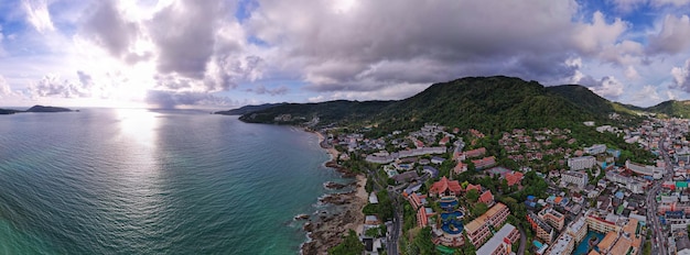 Panorama view Aerial view of Phuket island Thailand from Drone camera High angle view