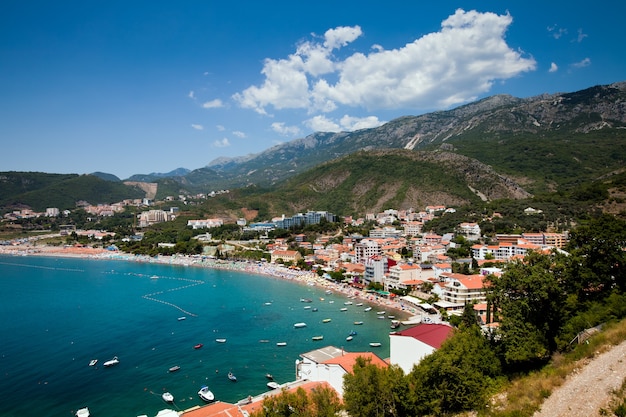 The panorama view of city beach in Montenegro