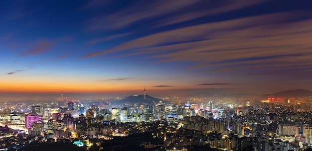 Panorama View Of Seoul city at sunrise South Korea