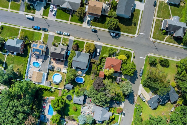 Panorama view over the small town landscape suburb homes sleeping area roof houses in Sayreville NJ US