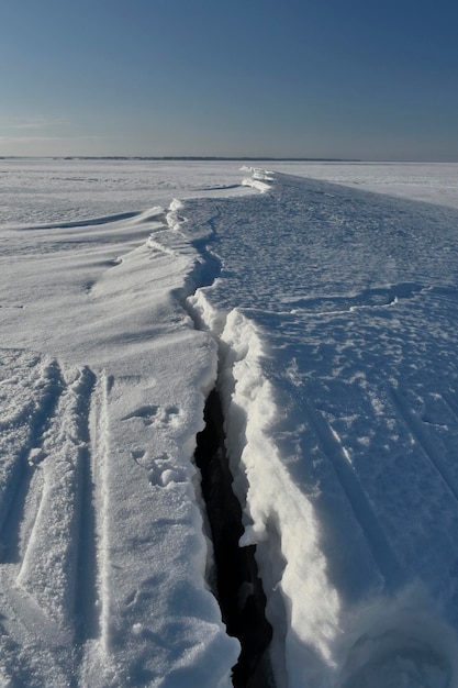 Panorama of the Volga in winter on a clear day