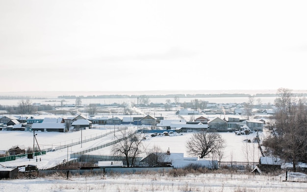 Panorama of the winter village in the snow