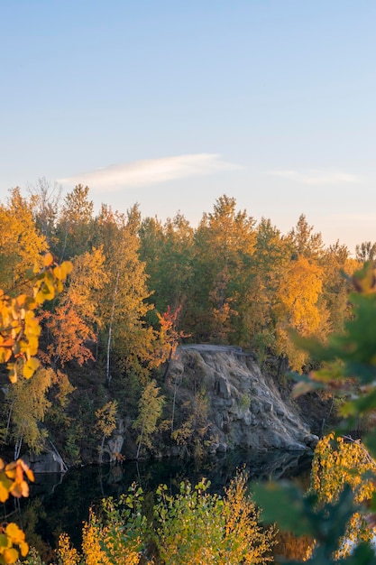 Panorama of Zhytomyr a yellow autumn forest with a river