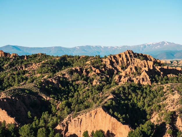 Panoramic aerial landscape view in air balloon on the Guadix fields