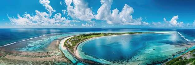 Panoramic Aerial View of Christmas Island and Lagoon in Kiribati with Stunning Blue Ocean and