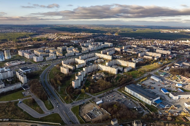 Panoramic aerial view of a huge residential complex with highrise buildings