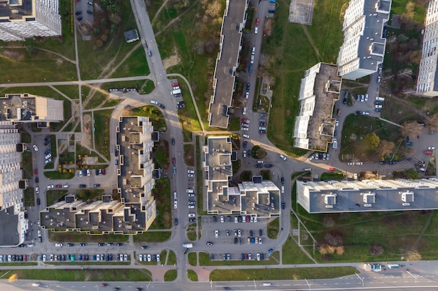 Panoramic aerial view of a huge residential complex with highrise buildings