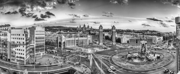 Panoramic aerial view of Placa d'Espanya in Barcelona Catalonia Spain