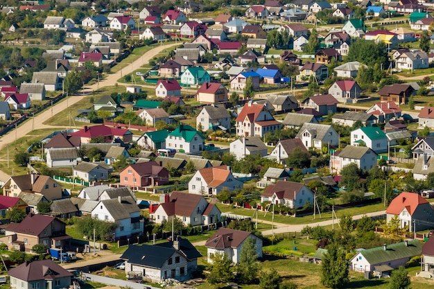 Panoramic aerial view of private development with country houses or village