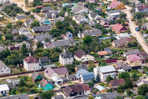 Panoramic aerial view of private development with country houses or village