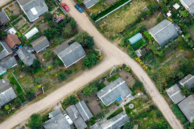 Panoramic aerial view of private development with country houses or village