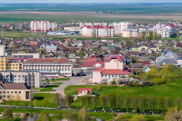 Panoramic aerial view of private development with country houses or village