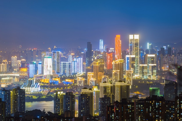 Panoramic city scenery, beautiful night view of Chongqing City in China