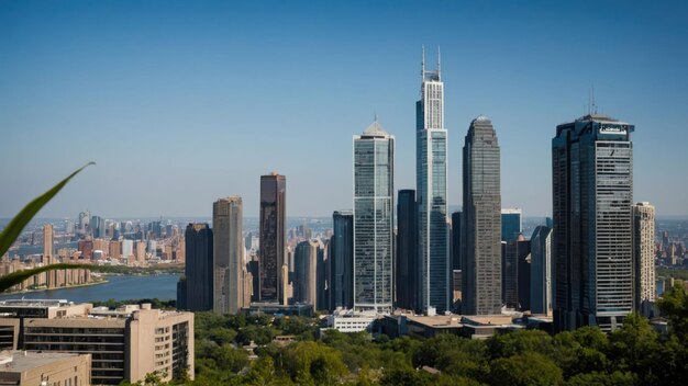 Panoramic city view through a four pane window