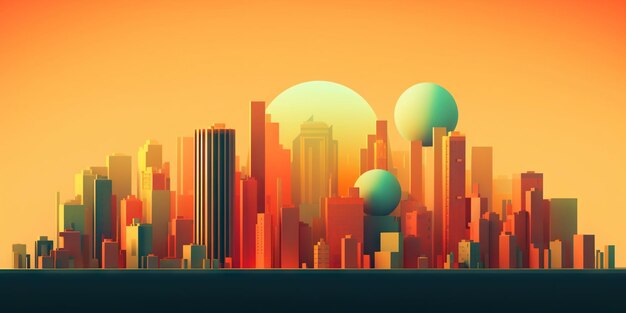 Panoramic cityscape in cyberpunk style Towering skyscrapers in neon retrowave colors Generative AI