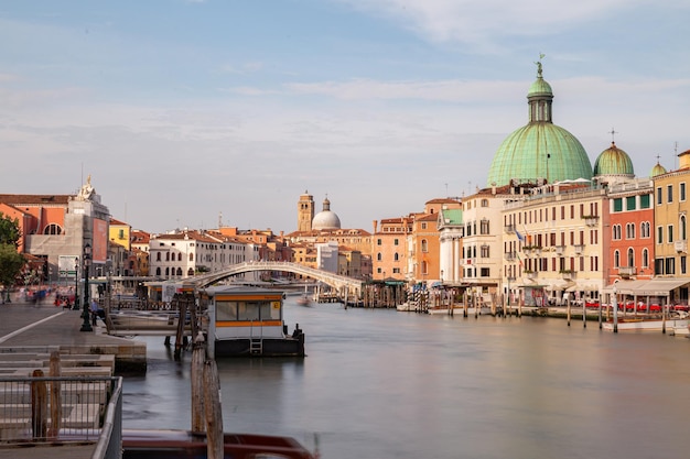 Panoramic classical scenes of Venice with canals boats and historic architecture