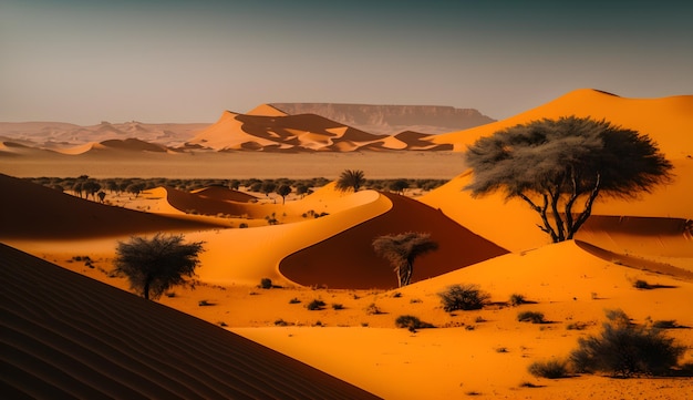 Panoramic desert sahara landscapedesert in the afternoongenerative ai