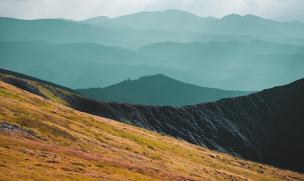 Panoramic landscape of mountain range in autumn