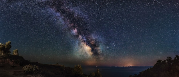 Panoramic Miliky Way over the Aegean sea Milky Way galaxy from Peninsula Kassandra Greece