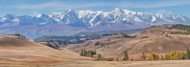 Panoramic mountain landscape autumn day Altai