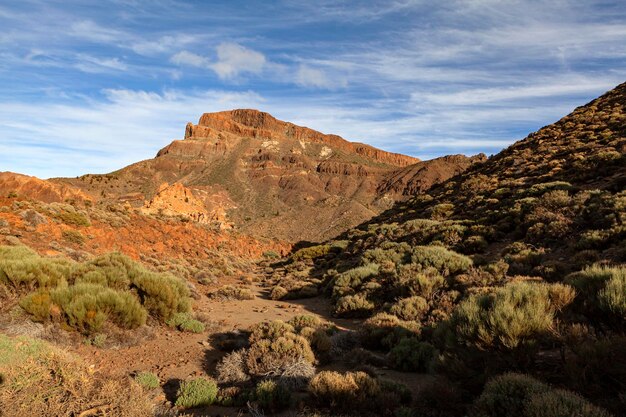 Panoramic mountain landscape of the mountain range near the Teide volcano. Tenerife island.