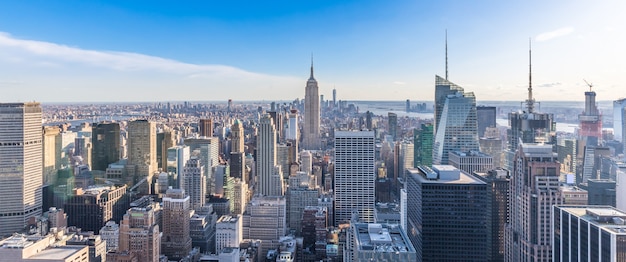 Panoramic photo of New York City Skyline Manhattan downtown Empire State Building skyscrapers USA