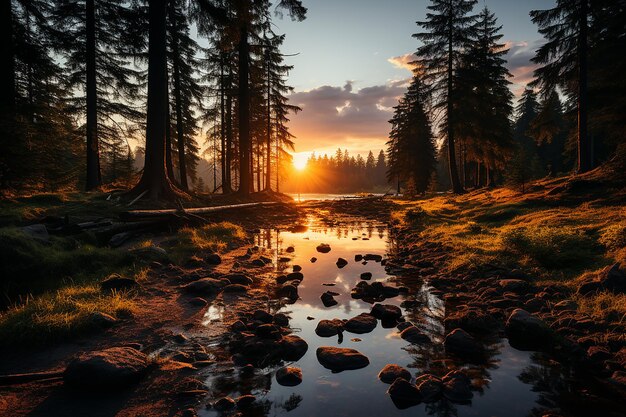 Panoramic Photography of a Forest During Sunset