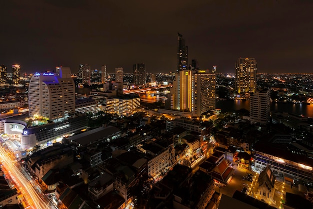 Panoramic shot of Bangkok at night from a bird's-eye view...