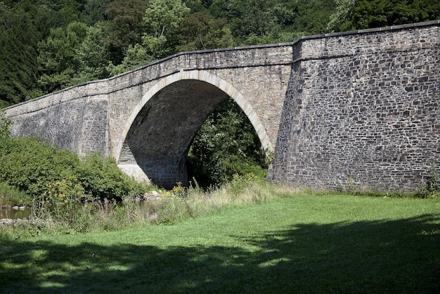 Panoramic shot of Casselman Bridge in Garrett County Maryland during summer