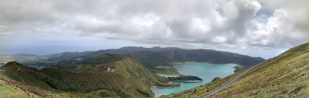 Panoramic shot of landscape over the  Lagoa do Fogo