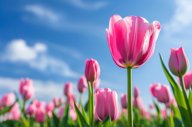 Panoramic Sky Background Featuring Pink Tulip Flower