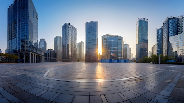 Panoramic skyline and modern commercial buildings with empty circular square in Beij Generative AI