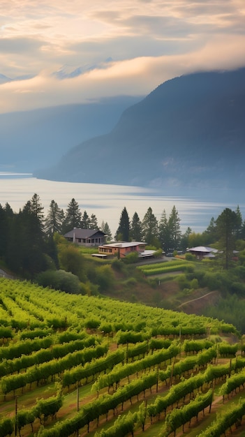 Panoramic Splendor of British Columbia Vineyard at Sunset