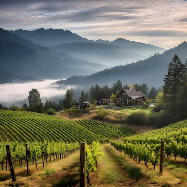 Panoramic Splendor of British Columbia Vineyard at Sunset