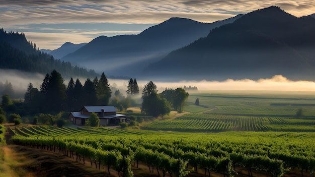 Panoramic Splendor of British Columbia Vineyard at Sunset