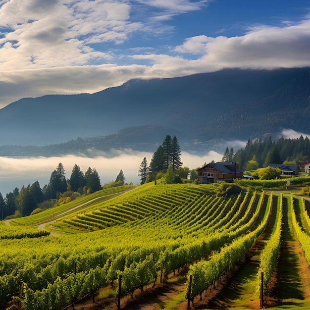 Photo panoramic splendor of british columbia vineyard at sunset