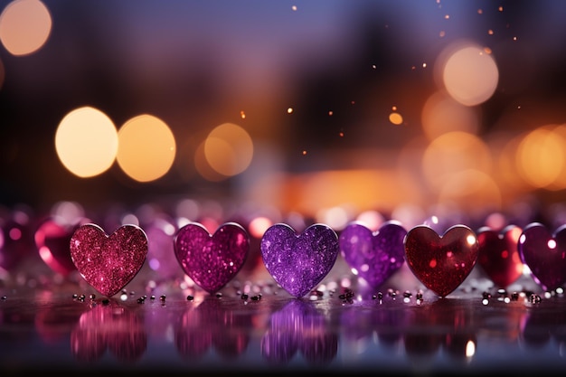 Panoramic Valentines canvas vivacious magenta pink red hearts and glittering bokeh