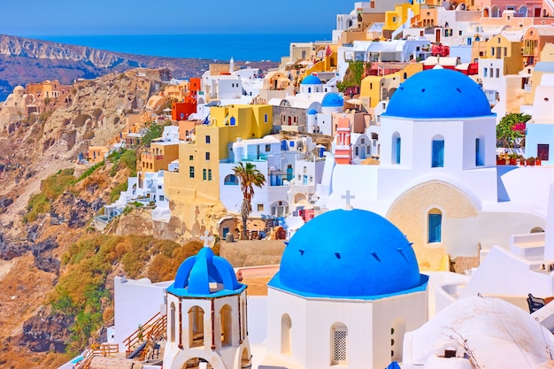 Panoramic vew of Oia town in Santorini, Greece - Greek landscape