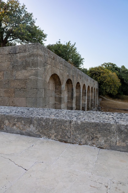 Panoramic view of the ancient city of Rhodes with Ancient Stadium and Acropolis Rhodes island Greece