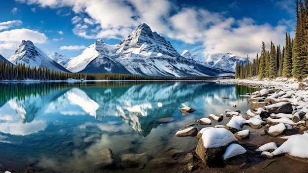 Panoramic View of Banff National Park's Mountain Range