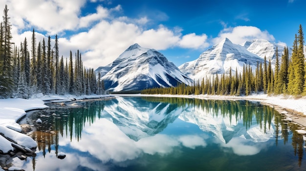 Panoramic View of Banff National Park's Mountain Range