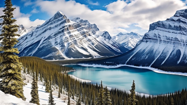 Panoramic View of Banff National Park's Mountain Range