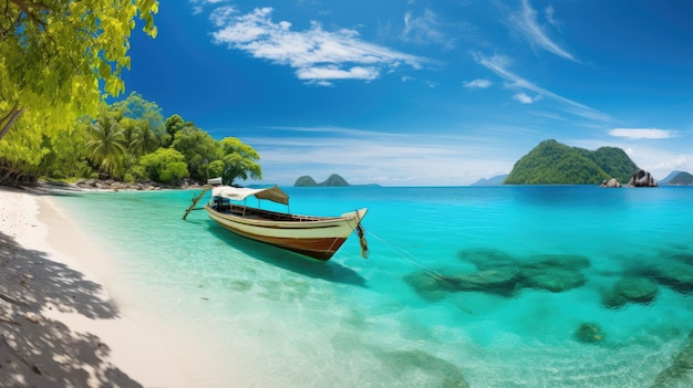 a panoramic view of a beachscape with turquoise waters white sandy beaches