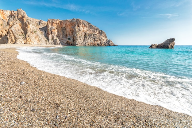 Panoramic view of beautiful beach turquoise lagoon and rocks