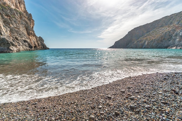 Panoramic view of beautiful beach turquoise lagoon and rocks