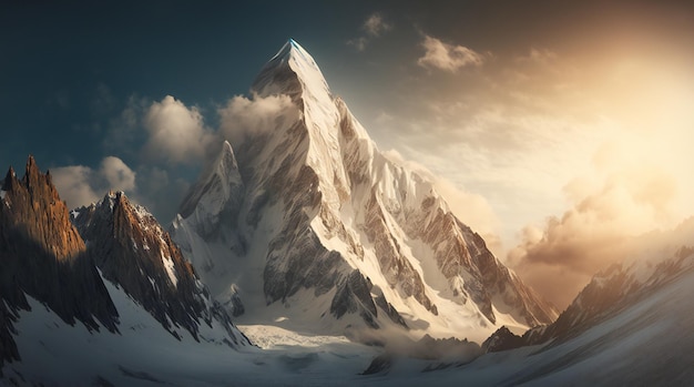 Panoramic view of beautiful snowy masherbrum peak landscape background