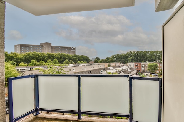 Panoramic view of brick buildings from balcony